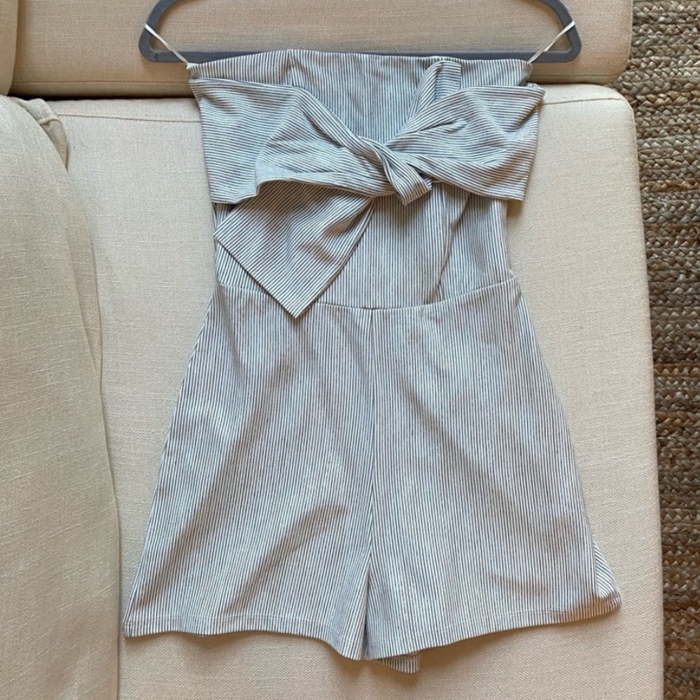 Zara Chic Strapless Striped Gray Romper Jumpsuit Mini Small